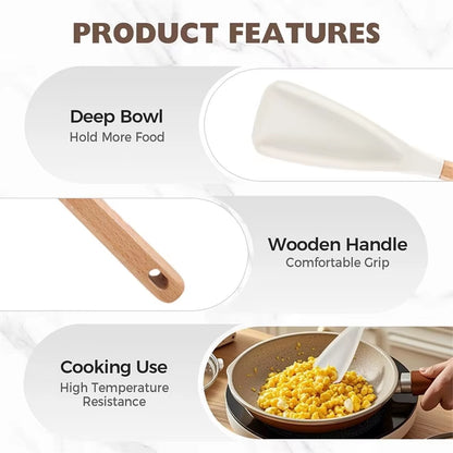 1/2Pcs Silicone Spatula Cooking Spoon with Wooden Handles Multi-Function Spoons Nonstick Spatulas for Baking Cooking and Mixing