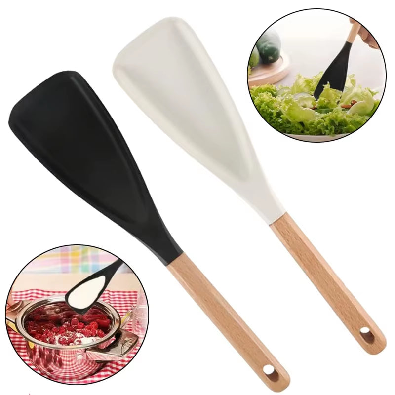 1/2Pcs Silicone Spatula Cooking Spoon with Wooden Handles Multi-Function Spoons Nonstick Spatulas for Baking Cooking and Mixing