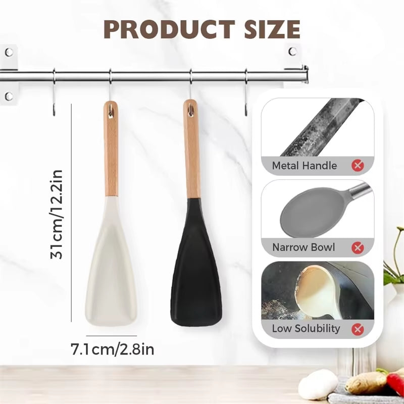 1/2Pcs Silicone Spatula Cooking Spoon with Wooden Handles Multi-Function Spoons Nonstick Spatulas for Baking Cooking and Mixing
