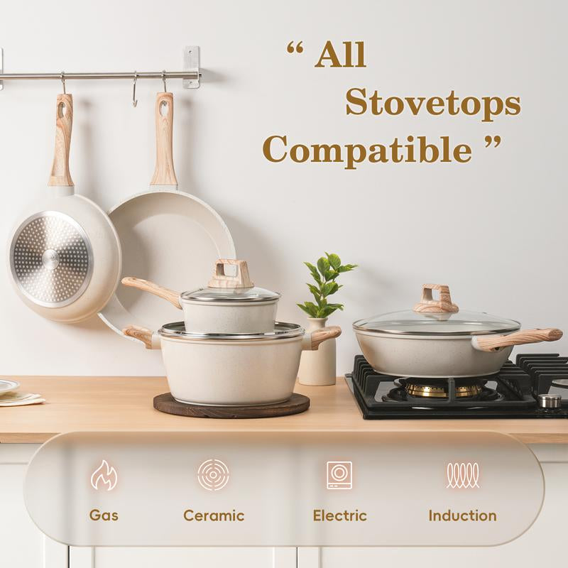 SODAY Pots and Pans Set Non Stick, 12Pcs Kitchen Cookware Sets Non-Toxic Healthy Nonstick Kitchen Cooking Set with Frying Pans, Saucepans,Glass Lid,Kitchenware,Stock up on Specials,New Year Sale Aluminium Durable Bakelite Handle