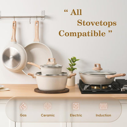 SODAY Pots and Pans Set Non Stick, 12Pcs Kitchen Cookware Sets Non-Toxic Healthy Nonstick Kitchen Cooking Set with Frying Pans, Saucepans,Glass Lid,Kitchenware,Stock up on Specials,New Year Sale Aluminium Durable Bakelite Handle