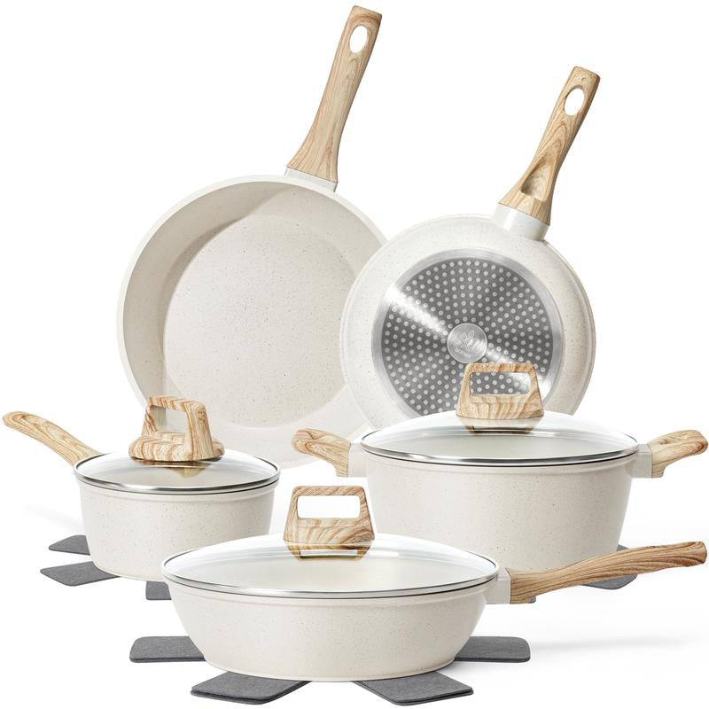 SODAY Pots and Pans Set Non Stick, 12Pcs Kitchen Cookware Sets Non-Toxic Healthy Nonstick Kitchen Cooking Set with Frying Pans, Saucepans,Glass Lid,Kitchenware,Stock up on Specials,New Year Sale Aluminium Durable Bakelite Handle