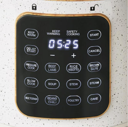 The Pioneer Woman Linen Speckle 6-Quart Pressure Cooker with Touch Control Display