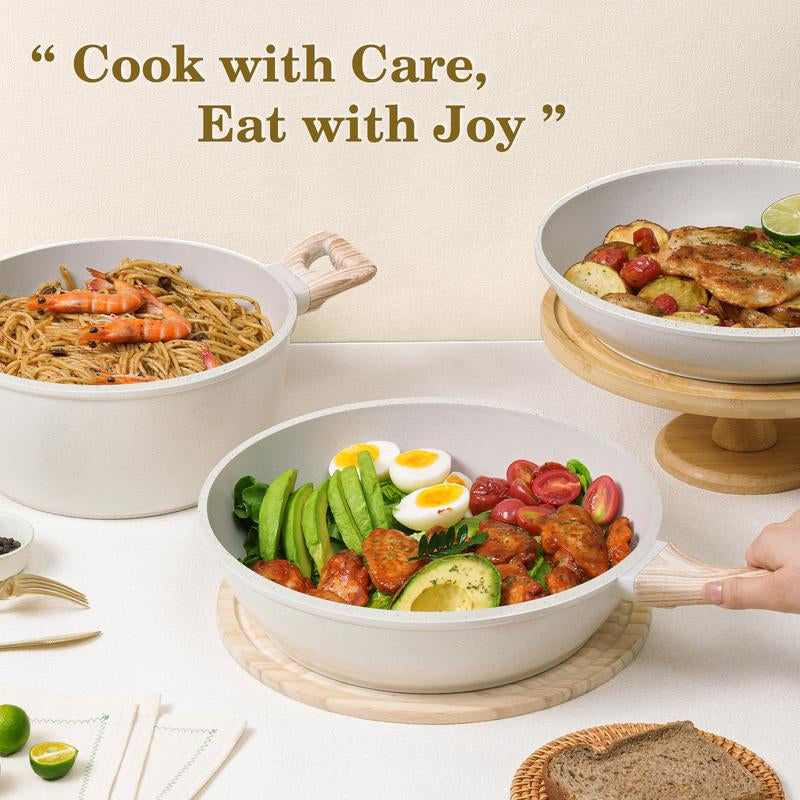SODAY Pots and Pans Set Non Stick, 12Pcs Kitchen Cookware Sets Non-Toxic Healthy Nonstick Kitchen Cooking Set with Frying Pans, Saucepans,Glass Lid,Kitchenware,Stock up on Specials,New Year Sale Aluminium Durable Bakelite Handle