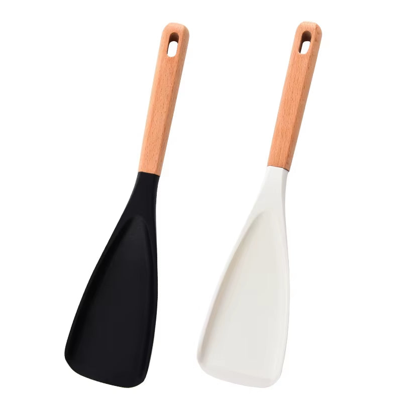 1/2Pcs Silicone Spatula Cooking Spoon with Wooden Handles Multi-Function Spoons Nonstick Spatulas for Baking Cooking and Mixing
