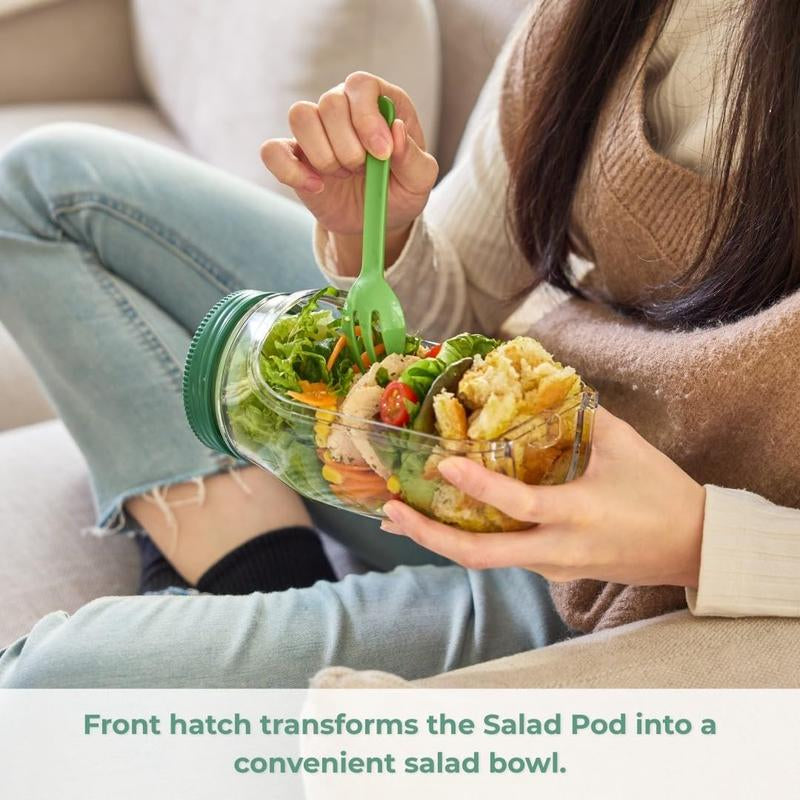 SALAD Jar - Salad Pod Mason Jar Side Open, Salad Jar with Side Opening for Lunch, Portable Salads Dressing Container with Lid for Travel Leakproof Dressing Compartment