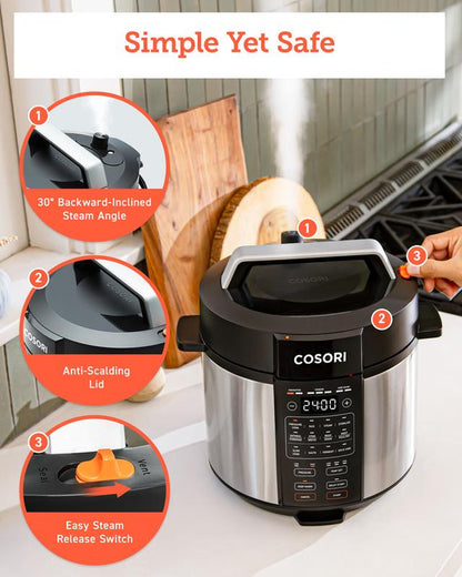 COSORI 9-In-1 Electric Instant Pot Pressure Cooker, Olla De Presión 6-Qt: Rice, Sauté, Sous Vide, Sterilizer, 1100W, Stainless Steel & Aluminium Inner Pot
