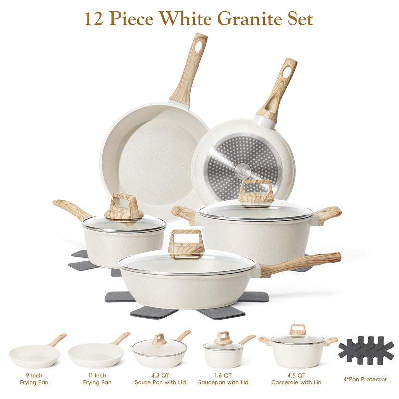 SODAY Pots and Pans Set Non Stick, 12Pcs Kitchen Cookware Sets Non-Toxic Healthy Nonstick Kitchen Cooking Set with Frying Pans, Saucepans,Glass Lid,Kitchenware,Stock up on Specials,New Year Sale Aluminium Durable Bakelite Handle